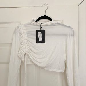 White high neck ruched side top